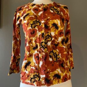 70's Print Cotton Cardigan 3/4 sleeve